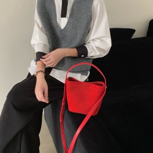 MBH Top-Layer Frosted Leather Bucket Bag 2025 Fall Winter Casual Commute Handbag Crossbody with Shoulder Strap