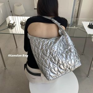 NO MORE Korean Style Quilted Heart Embroidered Large Capacity Shoulder Bag