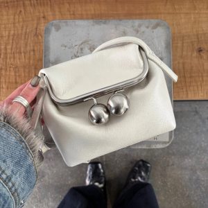 MBH Top-Grain Leather Big Round Buckle Clasp Box Bag Niche Designer Crossbody Bag