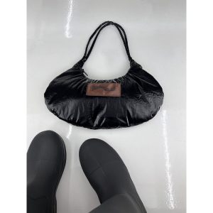 FUZZYKON Black Glossy Vintage Padded Cotton Crescent Lightweight Versatile Underarm Bag