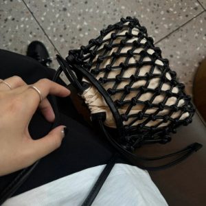MBH Handwoven Top Layer Cowhide Cutout Mesh Bag Casual Crossbody with Pouch