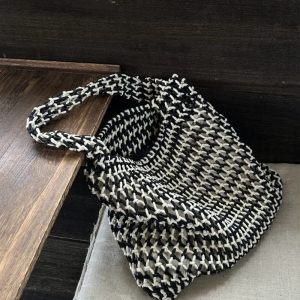 Handmade Waxed Rope Woven Tote Bag Lazy Vacation Style Hollow Fishnet Shoulder Bag with Storage Bag