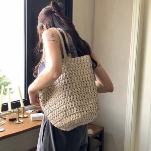 MBH Raffia Handwoven Tote Bag Summer Beach Shoulder Bag