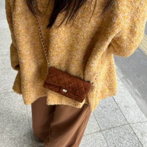 MBH Quilted Suede Leather Chain Envelope Crossbody Bag