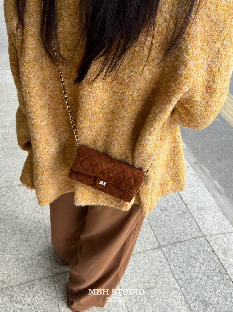 MBH Quilted Suede Leather Chain Envelope Crossbody Bag